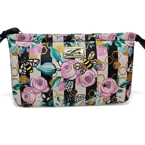 Betsey Johnson Honey Bee Wristlet Women Metallic Accent Rose Graphic CC Slots - Picture 2 of 8